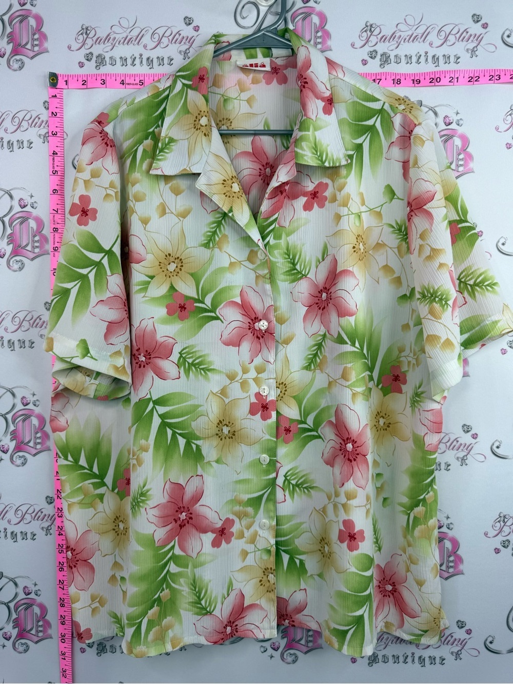 Alia Floral Button-Down Shirt in Pink, Green & Cream
